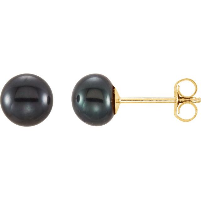 14K Yellow 5-6 mm Cultured Black Freshwater Pearl Earrings