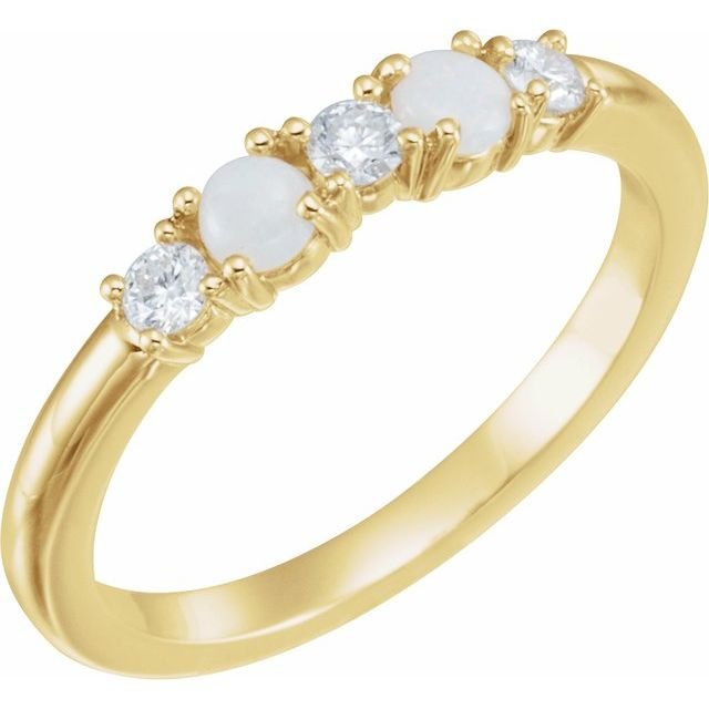 14K Yellow Natural White Opal & 1/5 CTW Natural Diamond Stackable Ring