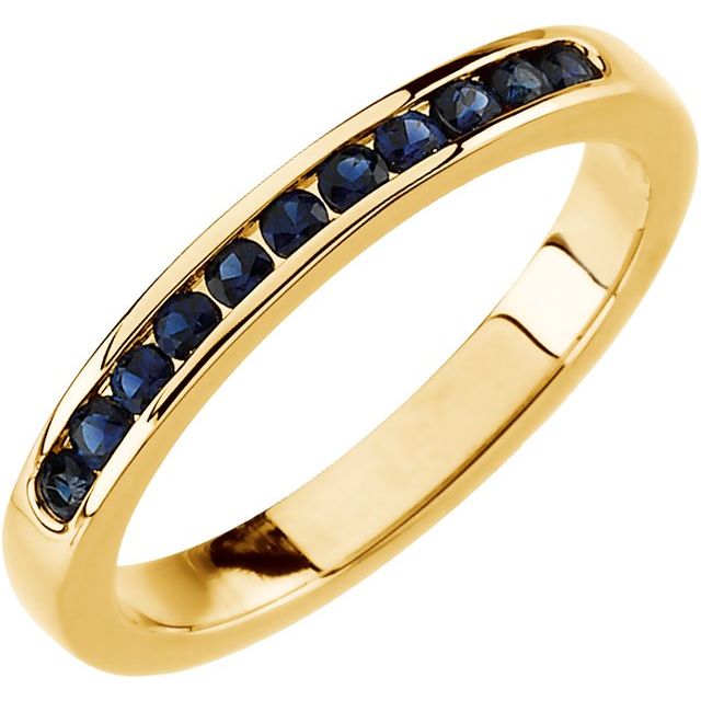14K Yellow Natural Blue Sapphire Anniversary Band
