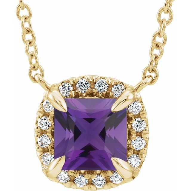 14K Yellow Natural Amethyst & .05 CTW Natural Diamond 16' Necklace