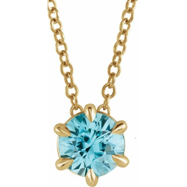 14K Yellow 5 mm Natural Aquamarine Solitaire 16-18' Necklace