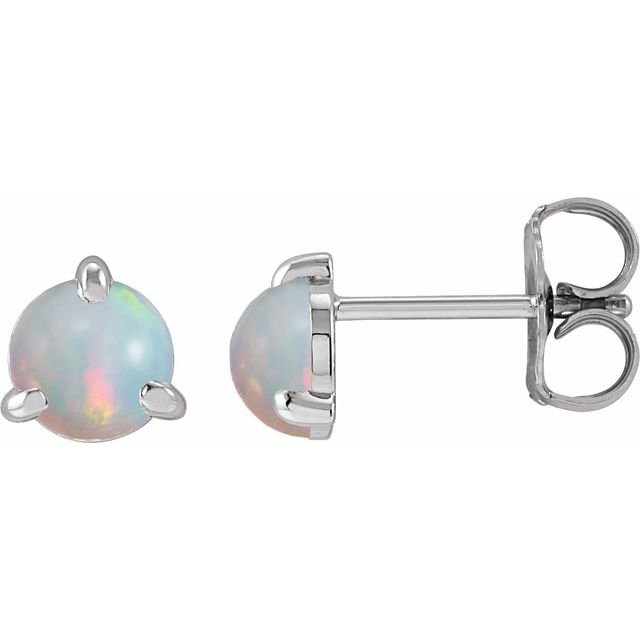 14K White Cabochon Natural White Opal Stud Earrings