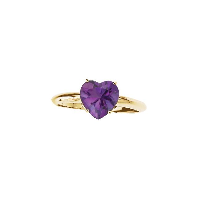 14K Yellow Natural Amethyst Heart Ring