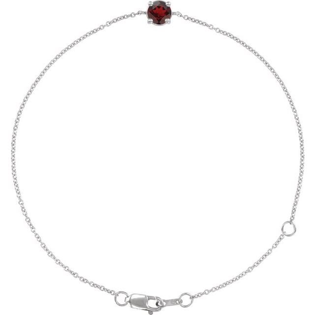 14K White Natural Mozambique Garnet  6 1/2-7-1/2' Bracelet