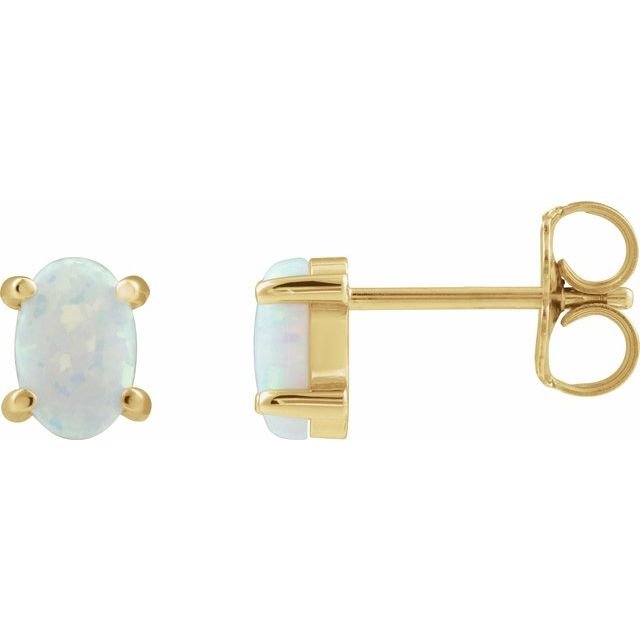 14K Yellow 6x4 mm Oval Lab-Grown White Opal Earrings