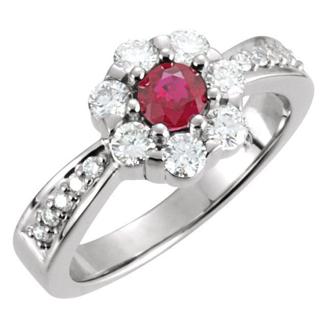 14K White Natural Ruby & 5/8 CTW Natural Diamond Cluster Ring