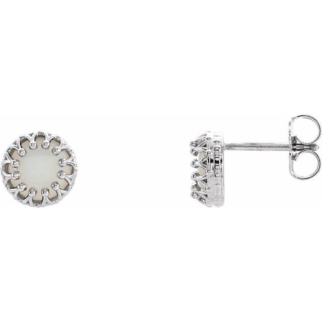 14K White  6 mm Natural White Opal Earrings