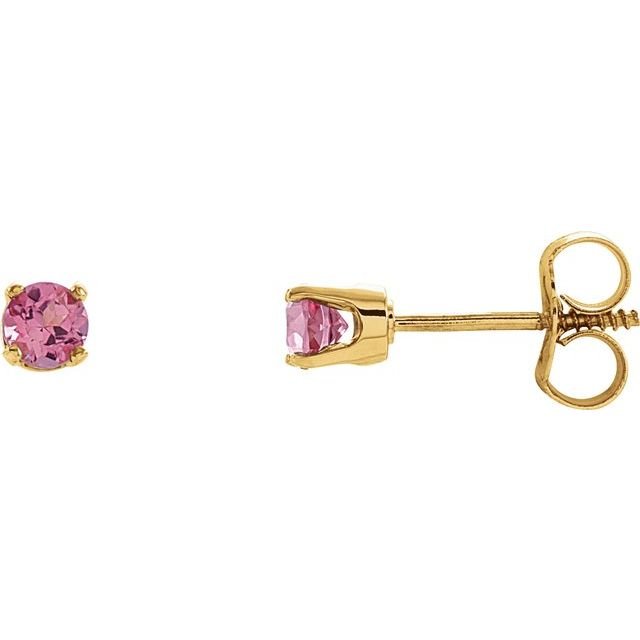 14K Yellow Natural Pink Tourmaline Youth Earrings