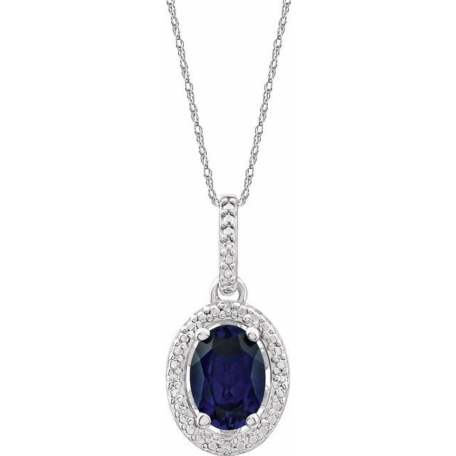 Sterling Silver Lab-Grown Blue Sapphire & .01 CTW Natural Diamond 18' Necklace