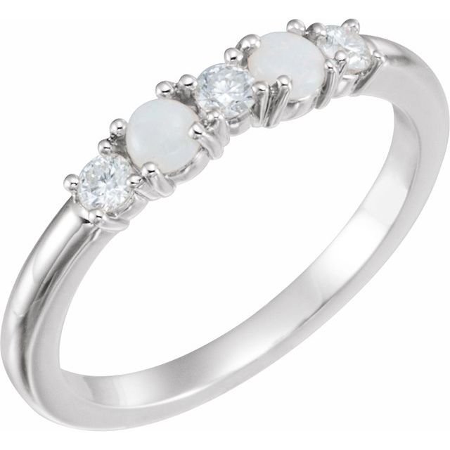 14K White Natural White Opal & 1/5 CTW Natural Diamond Stackable Ring