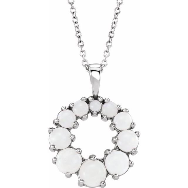 14K White Natural White Opal Halo-Style 16-18' Necklace