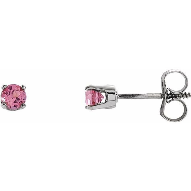 14K White Imitation Pink Tourmaline Youth Earrings